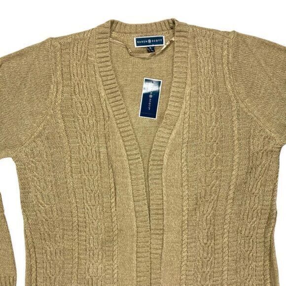 Karen Scott Open-Front Cable-Knit Duster Cardigan XL Chestnut Brown Sweater NEW - Picture 3 of 16